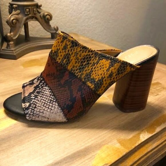 New GIBSON & LATIMER Mya Multi-color Snake Patchwork Open-toe Heeled Mules 9.5 - Picture 3 of 7